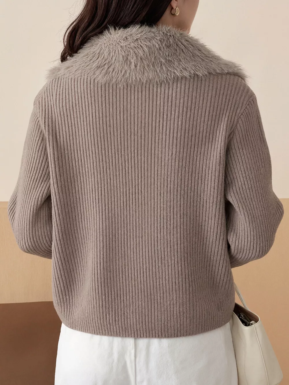 Fluffy Trim Zip-Up Cardigan, image 4