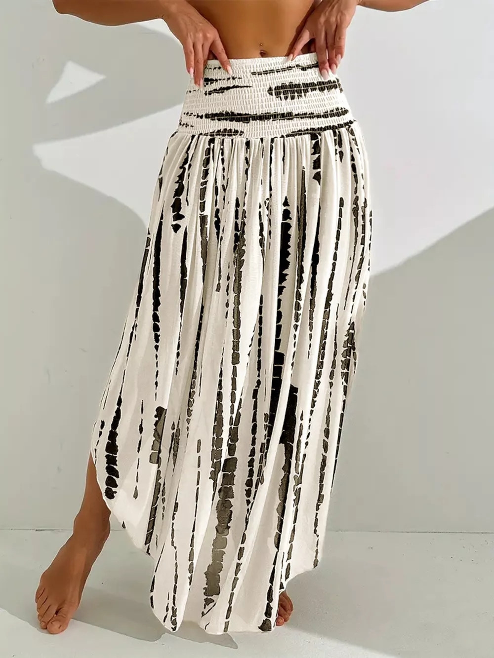 Smocked Asymmetrical Hem Skirt, image 10