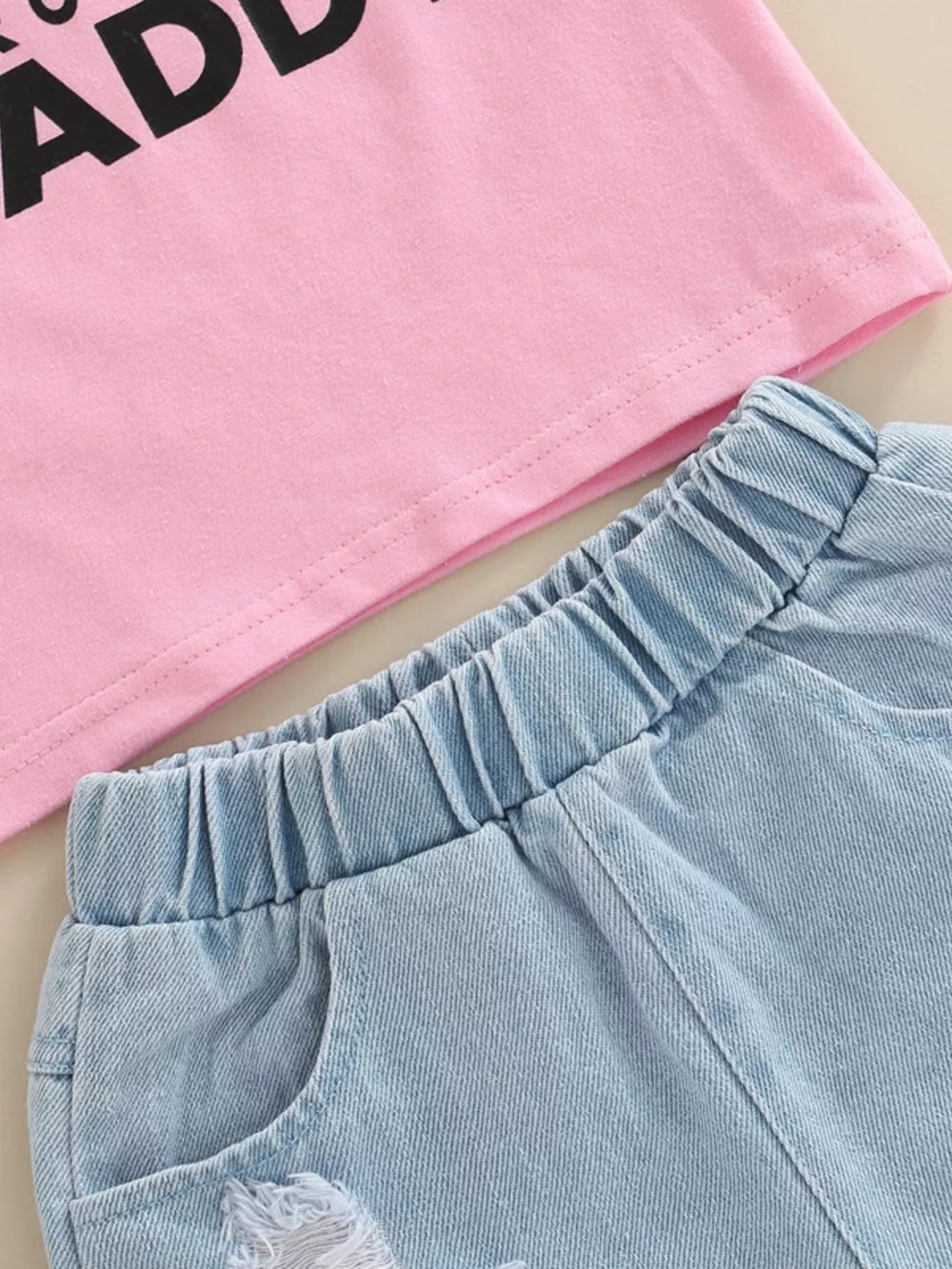Children's Letter Tee & Ripped Denim Shorts Set, image 3