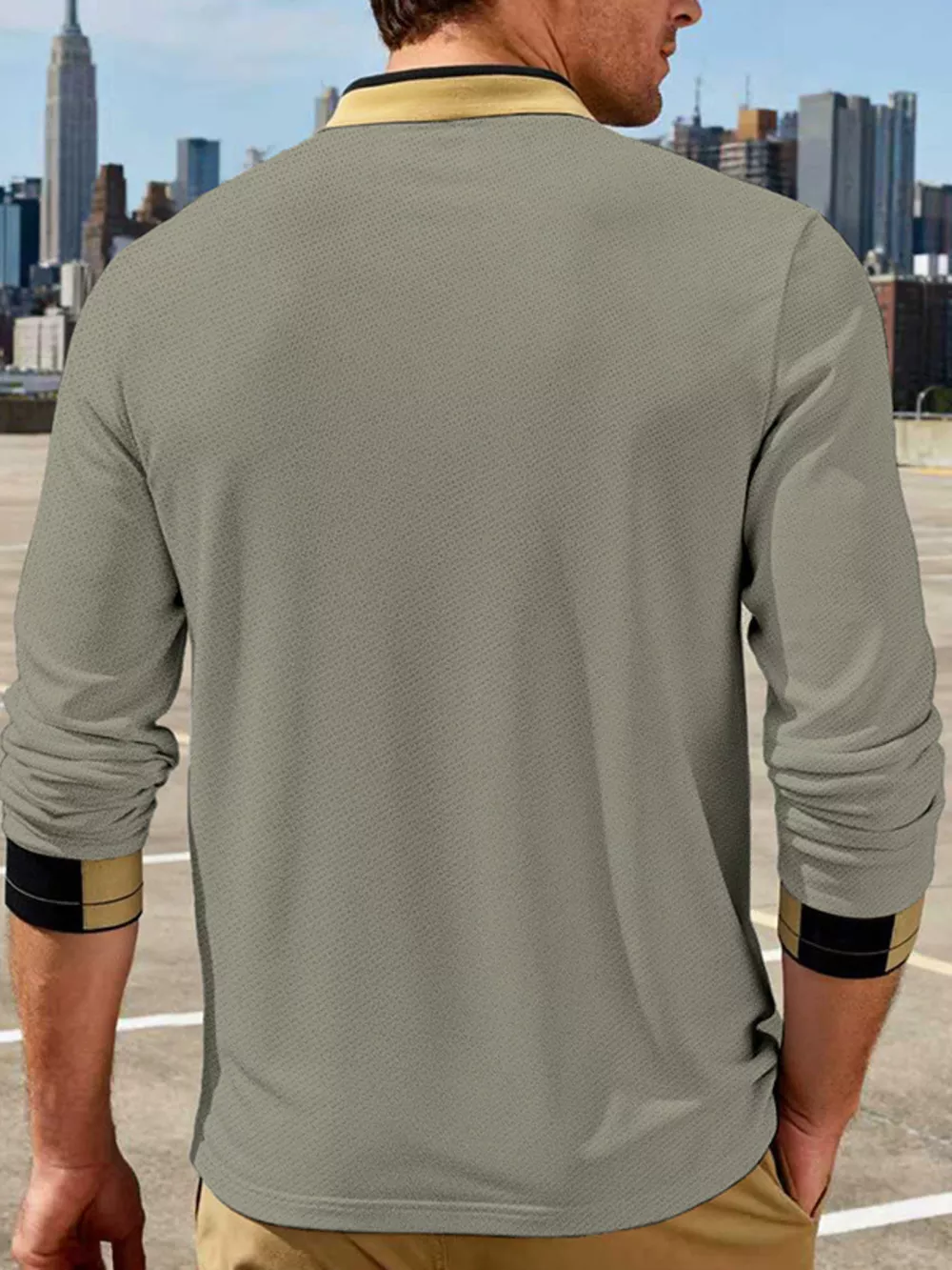 Men's Full Size Button Detail Long Sleeve Polo Plus Size, image 7