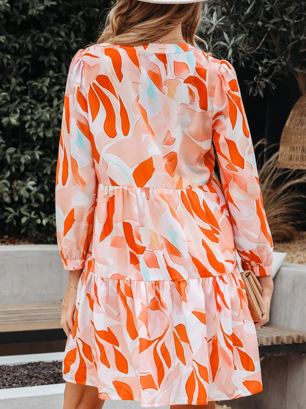 Abstract Print Long Sleeve Tiered Mini Dress, image 4