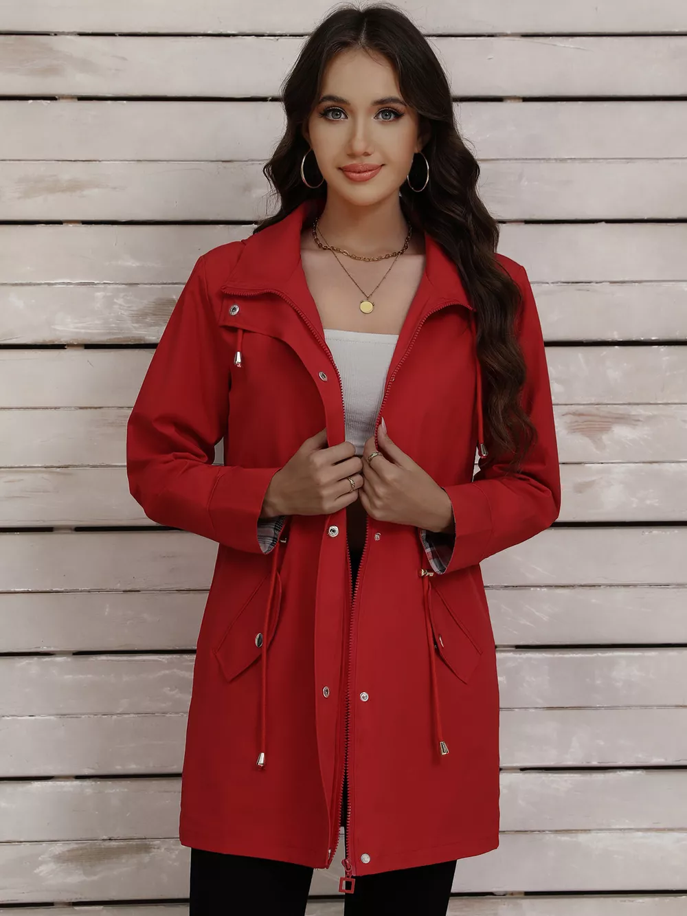 Drawstring Snap-Down Trench Coat, image 3