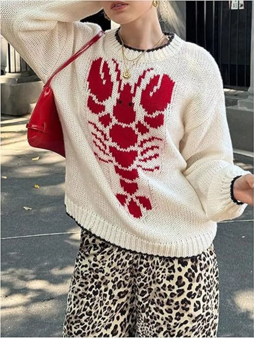Lobster Round Neck Dropped Shoulder Sweater, image 2