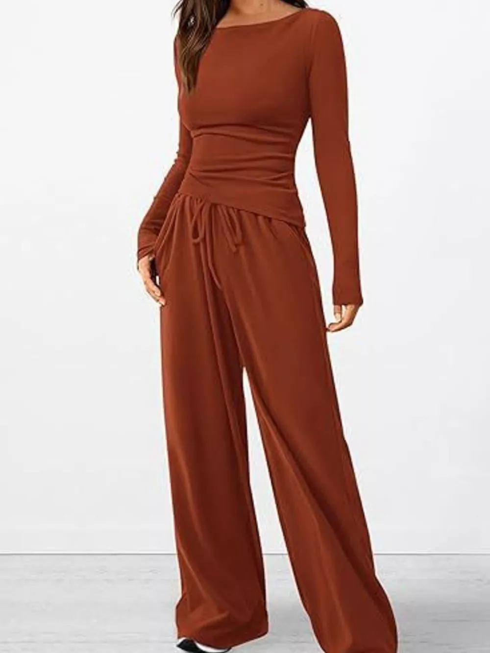 Long Sleeve Top and Wide Leg Pants Set, image 3