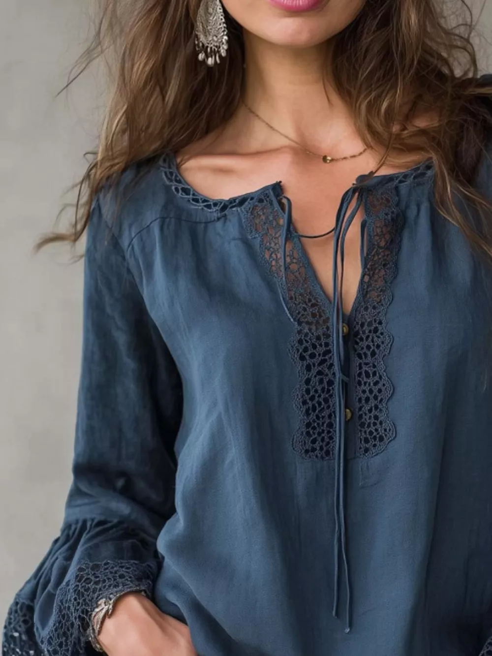 Full Size Tie Neck Flounce Sleeve Blouse Plus Size, image 2