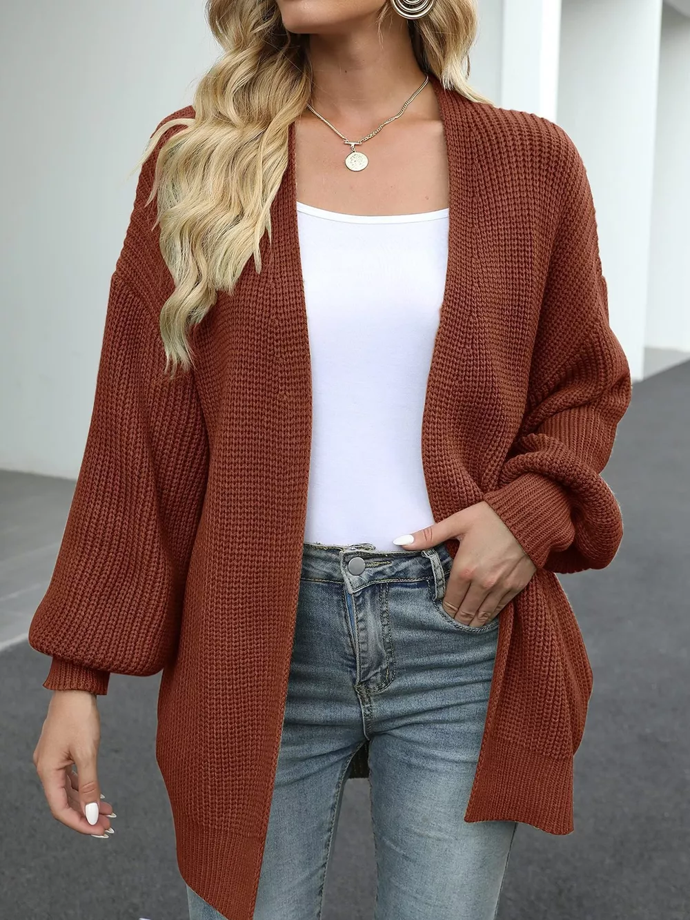 Chunky Knit Open Front Cardigan, image 3