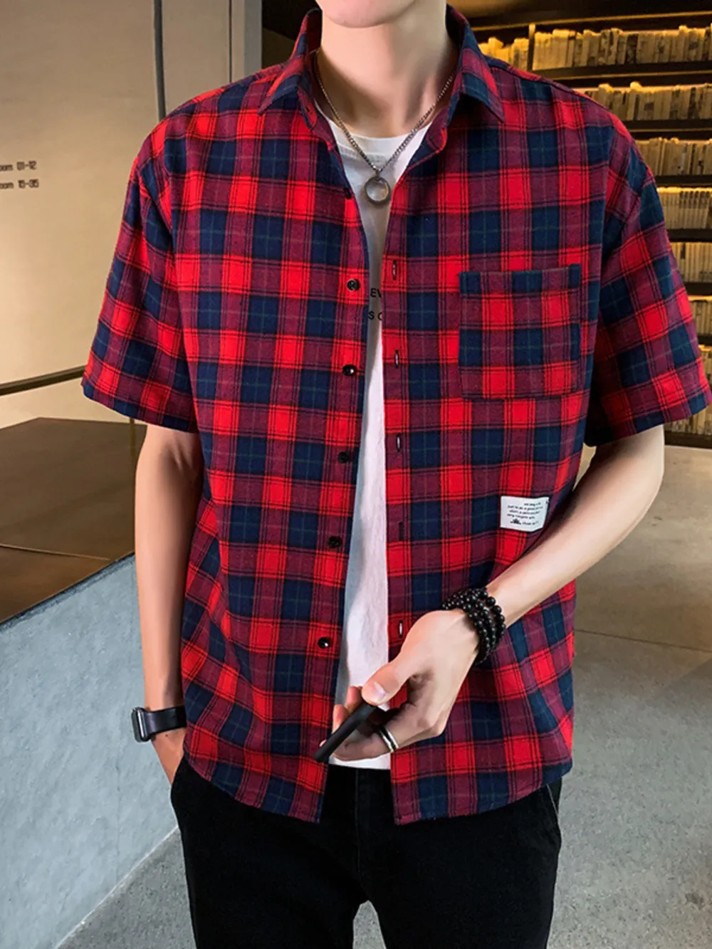 Men's Plus Size Casual Plaid Short Sleeve Shirt, image 2