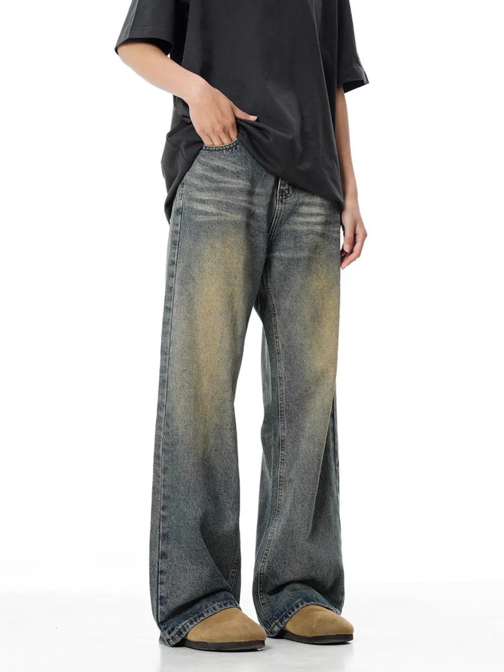 Men's Full Size Vintage Wash Wide Leg Jeans Plus Size, image 2