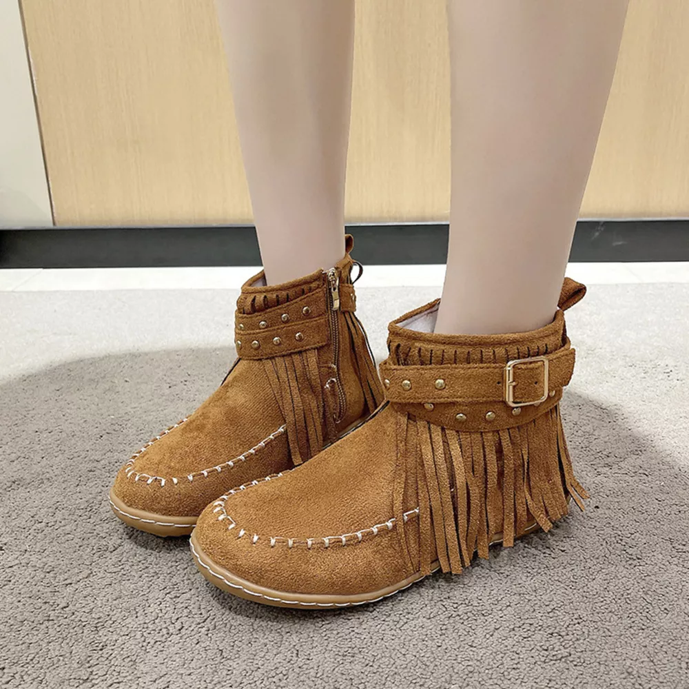 Fringe Round Toe Flats Boots, image 7