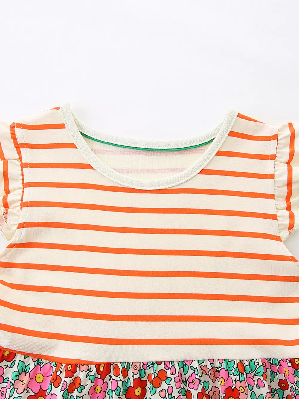 Children's Striped Floral Print Ruffle Sleeve Dress, image 3
