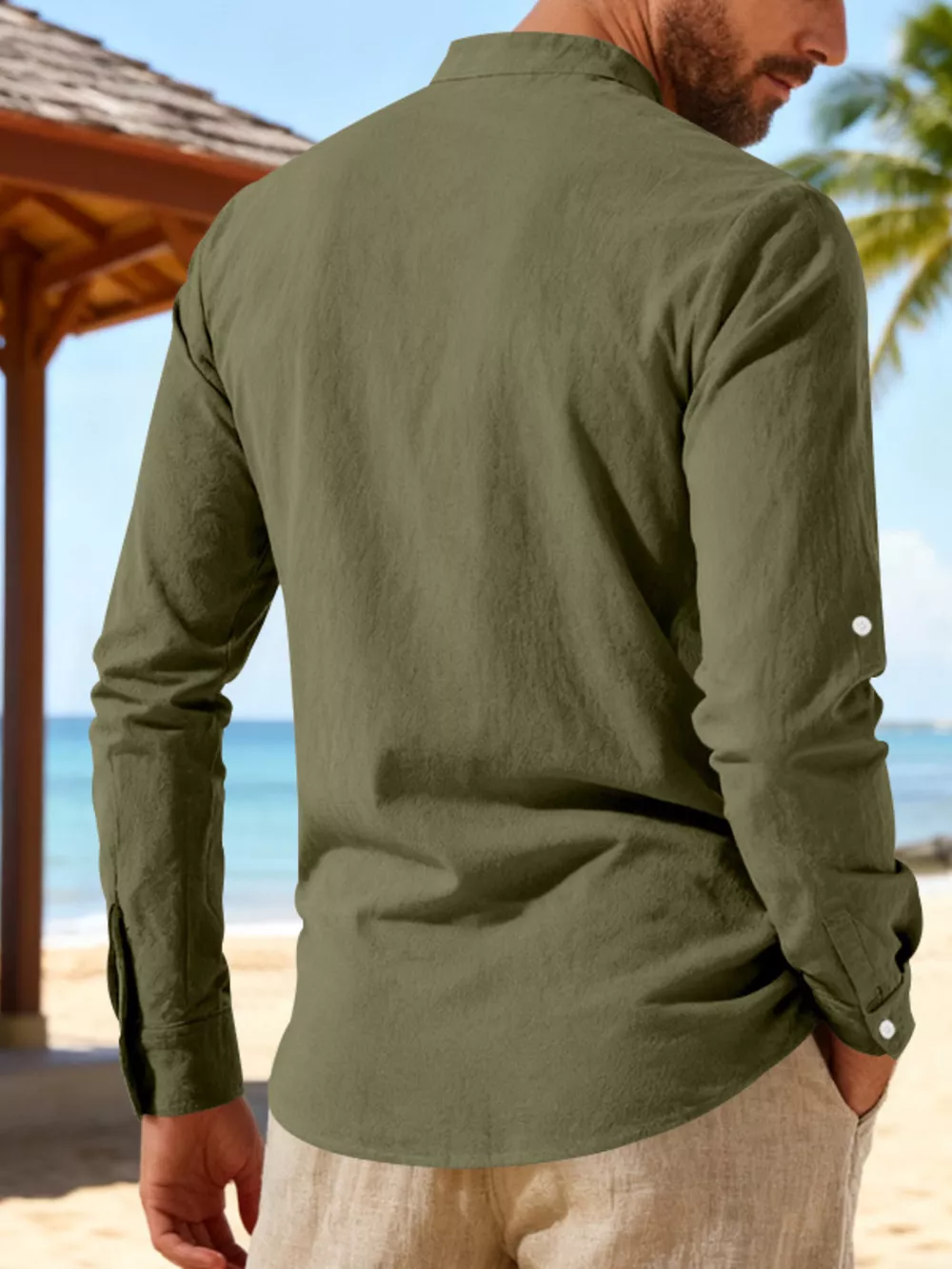 Men's Full Size Casual Lace-Up Linen Shirt Plus Size, image 3