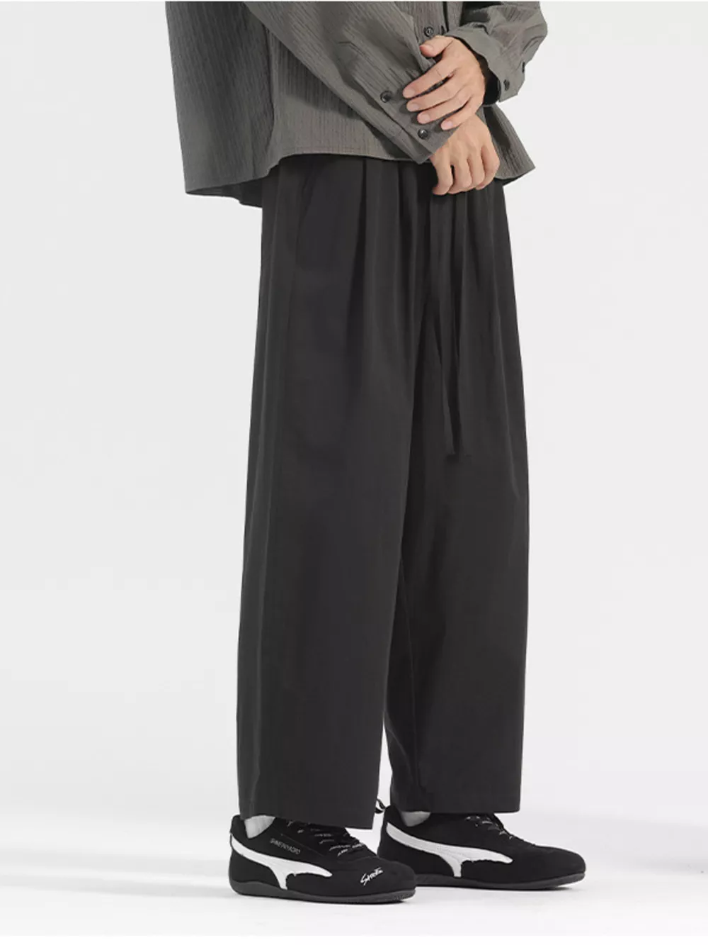 Men's Plus Size Wide Leg Drawstring Casual Pants, image 2