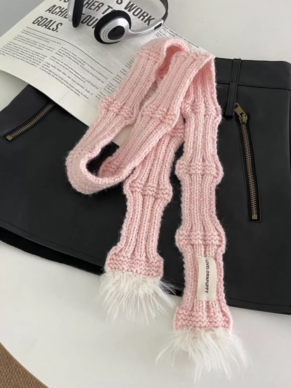 Knitted Plush Trim Scarf, image 14