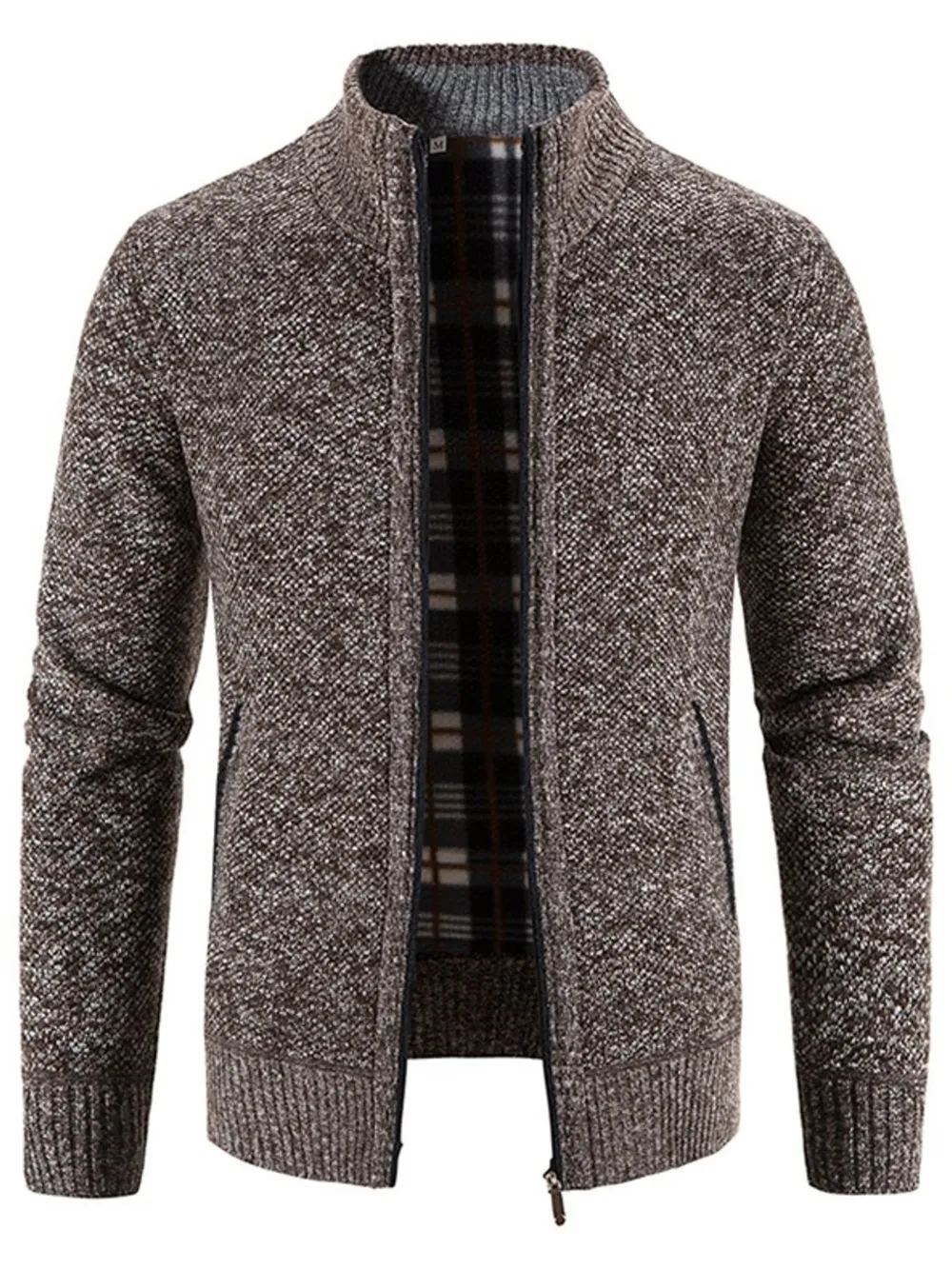 Men's Plus Size Zip-Up Sweater Cardigan with Stand Collar, image 2