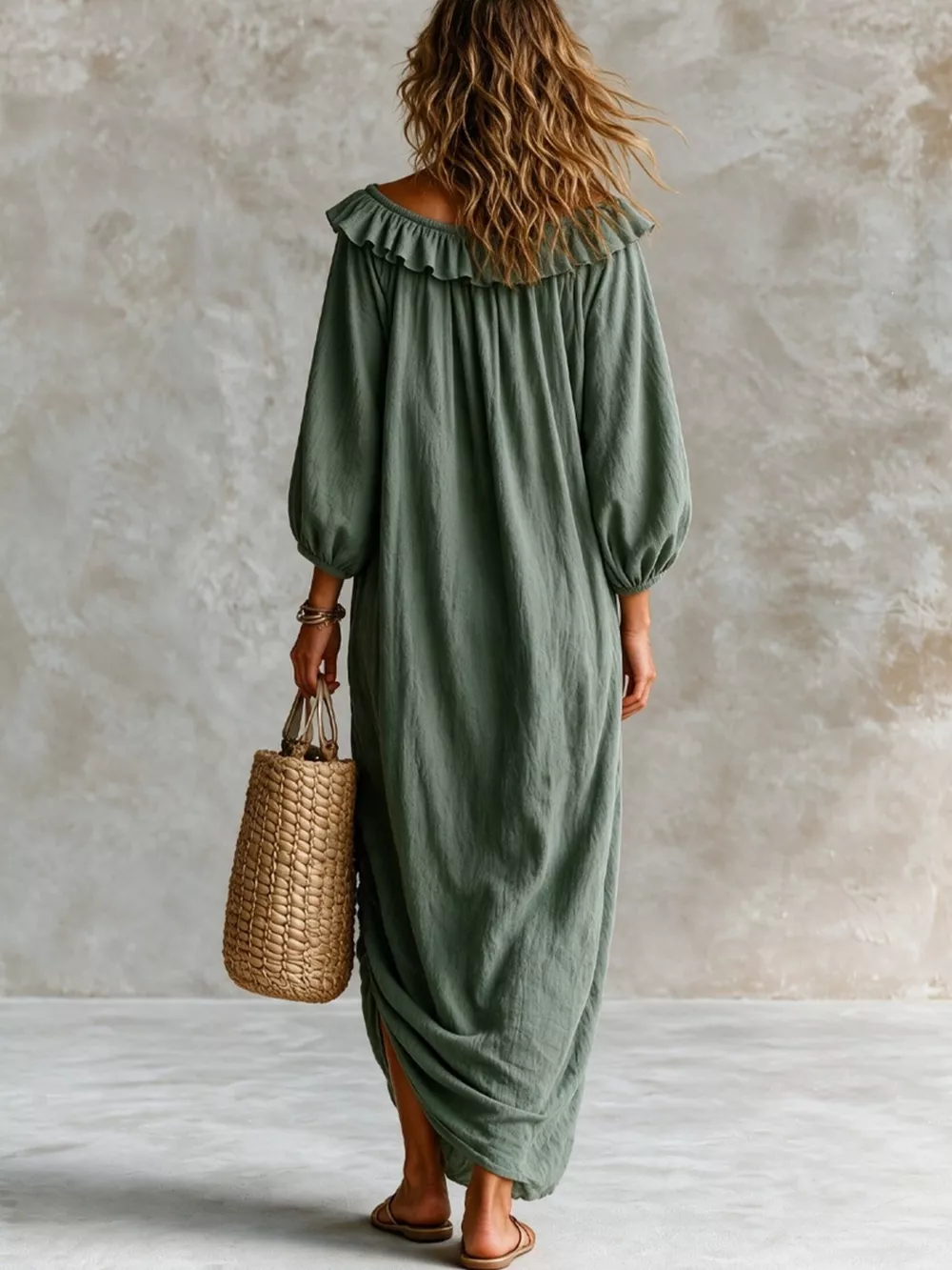 Ruffled Boat Neck Ruched Midi Dress, image 8