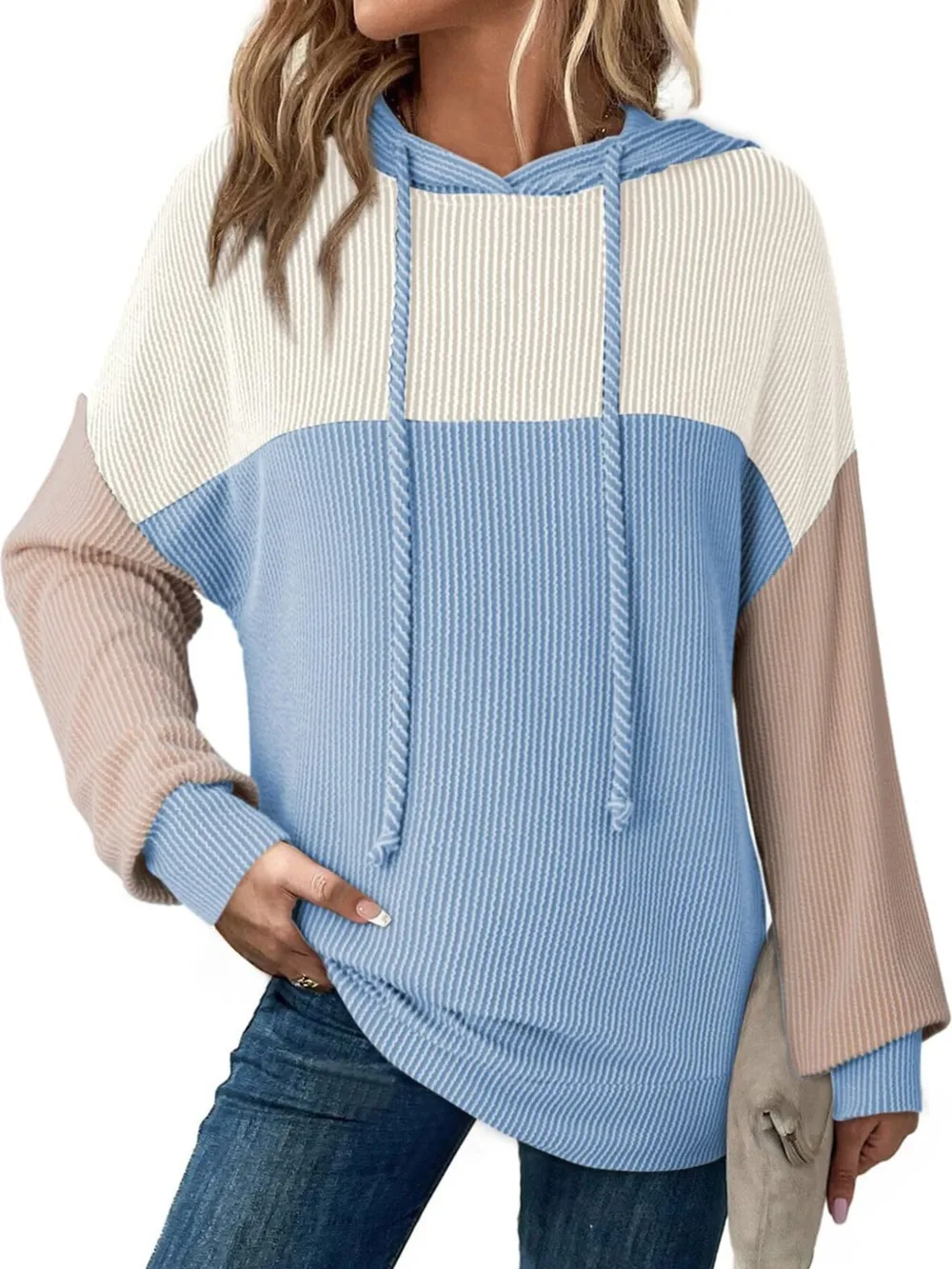 Drawstring Color Block Long Sleeve Hoodie, image 13