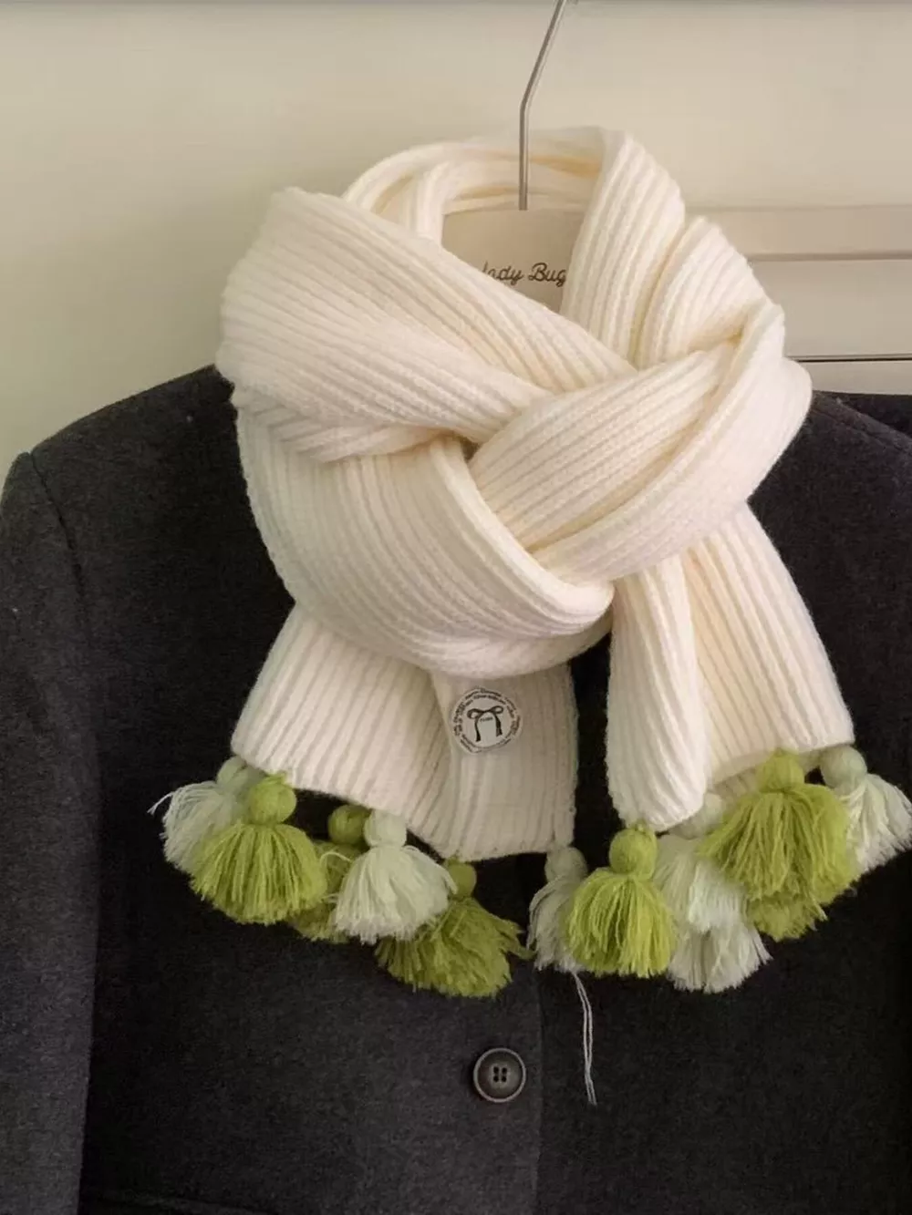 Ribbed Knit Tassel Scarf, image 3
