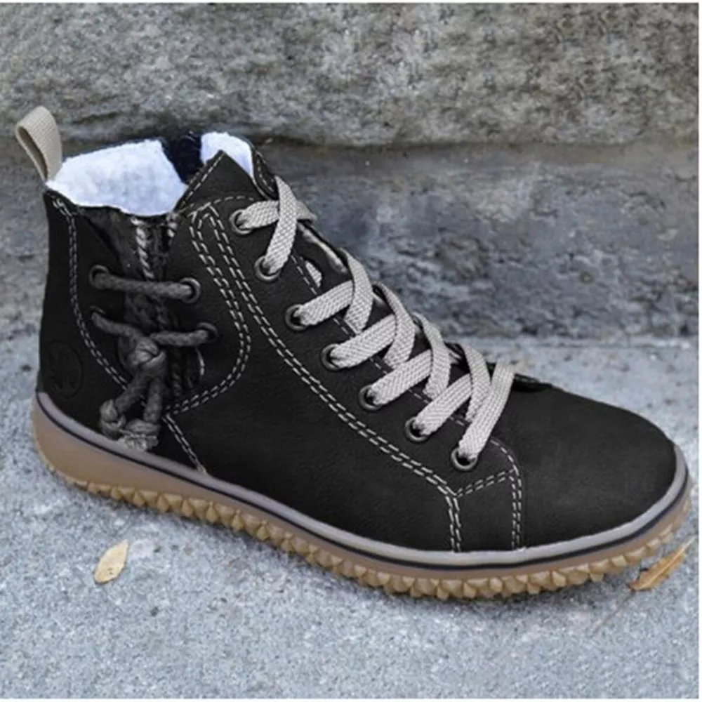 Faux Suede Lace-Up Ankle Boots with Warm Fleece Lining