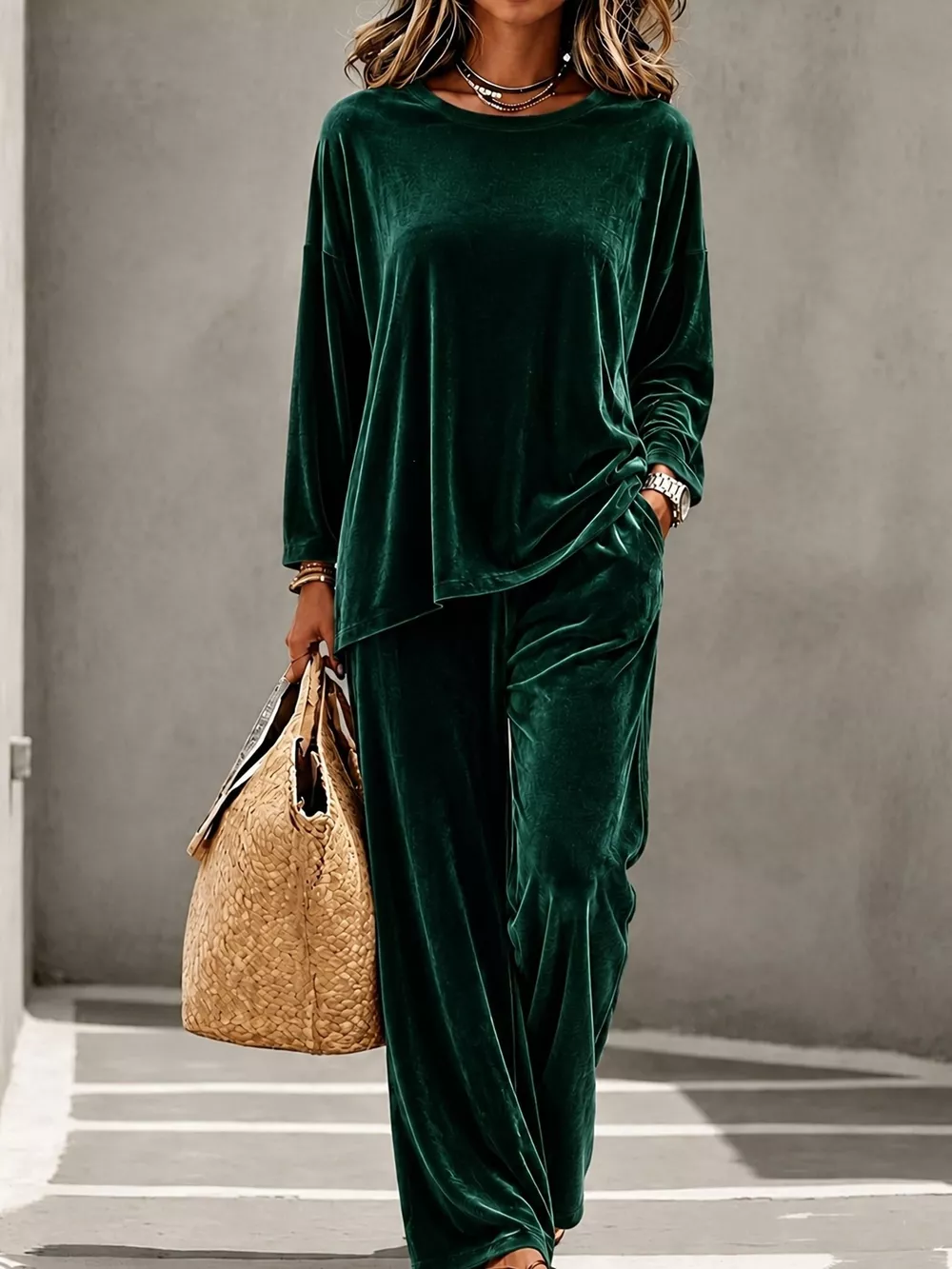 Full Size Velvet Long Sleeve Top and Pants Set Plus Size, image 13