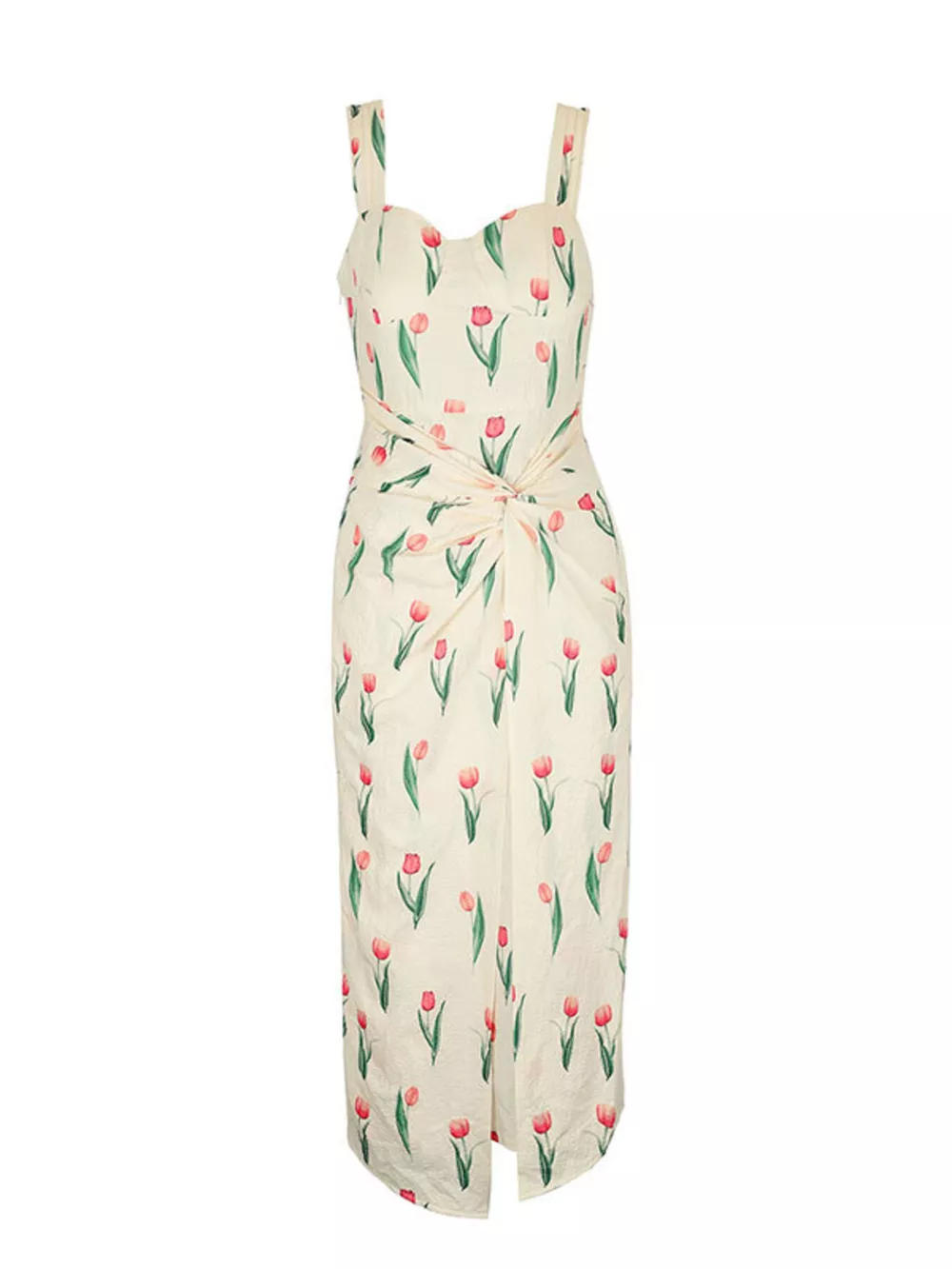 Tulip Print Twist Front Slit Cami Dress, image 3