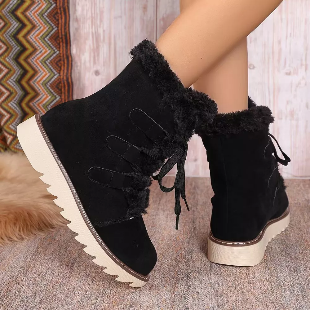 Fuzzy Trim Lace-Up Boots, image 4