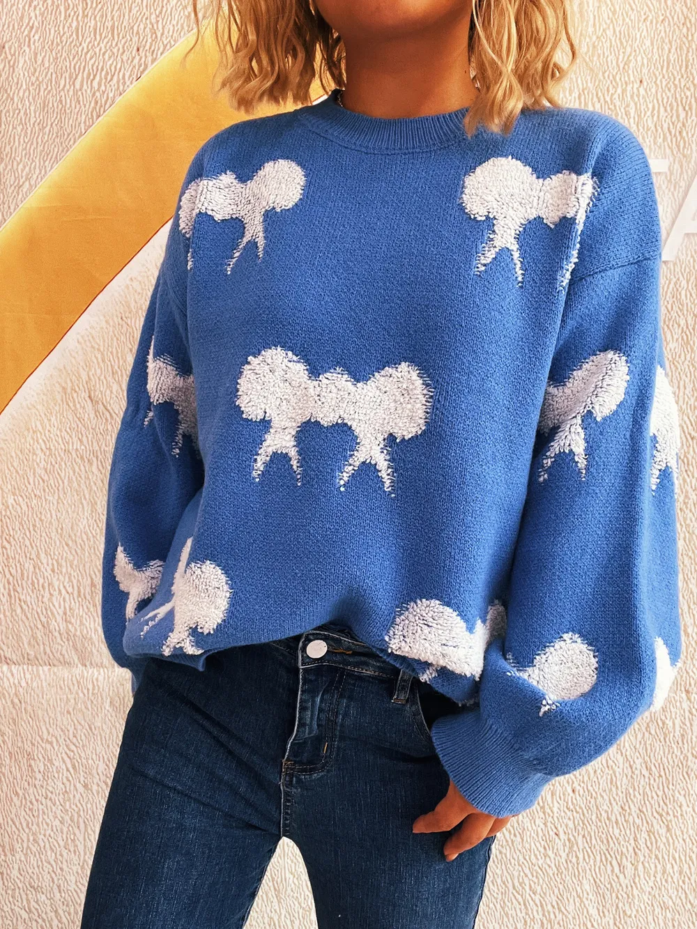 Bow Pattern Round Neck Sweater, image 8