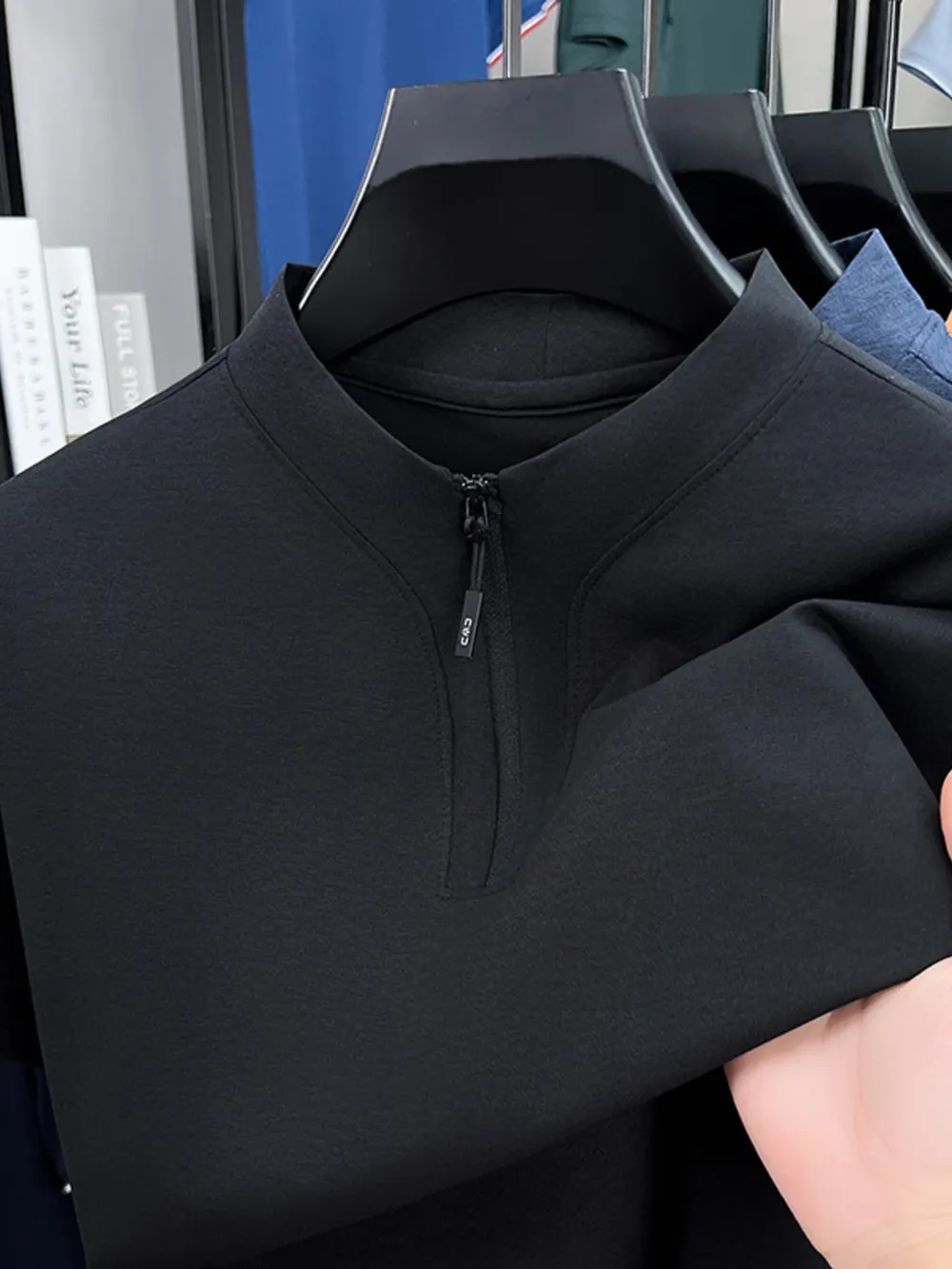 Men's Plus Size Quarter Zip Short Sleeve Top, image 8
