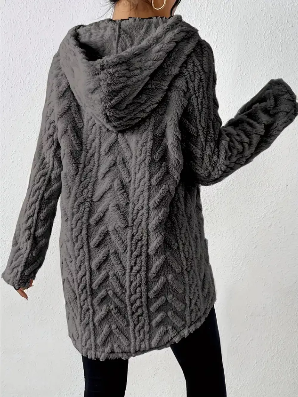 Cozy Textured Drawstring Fleece Hoodie, image 17