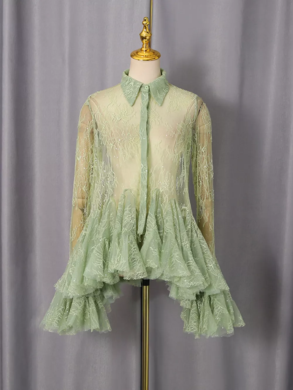 Ruffled Hem Lace Long Sleeve Dress, image 13