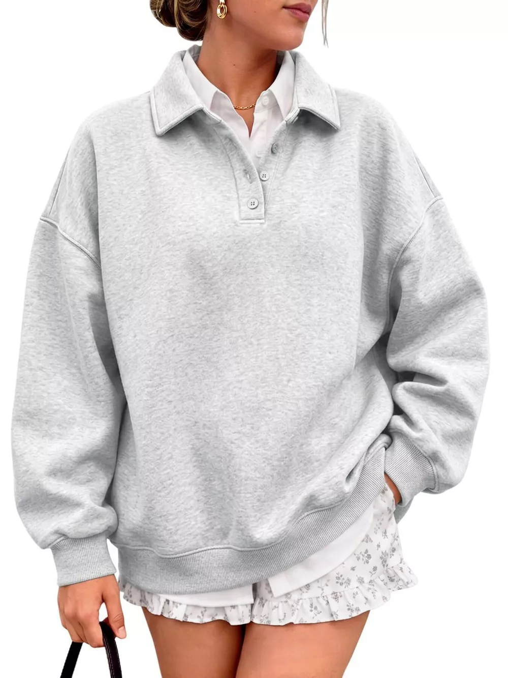 Button Detail Dropped Shoulder Sweatshirt, image 2