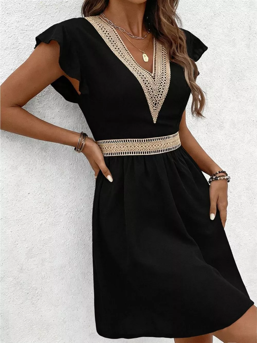 V-Neck Ruffle Sleeve Mini Dress, image 17
