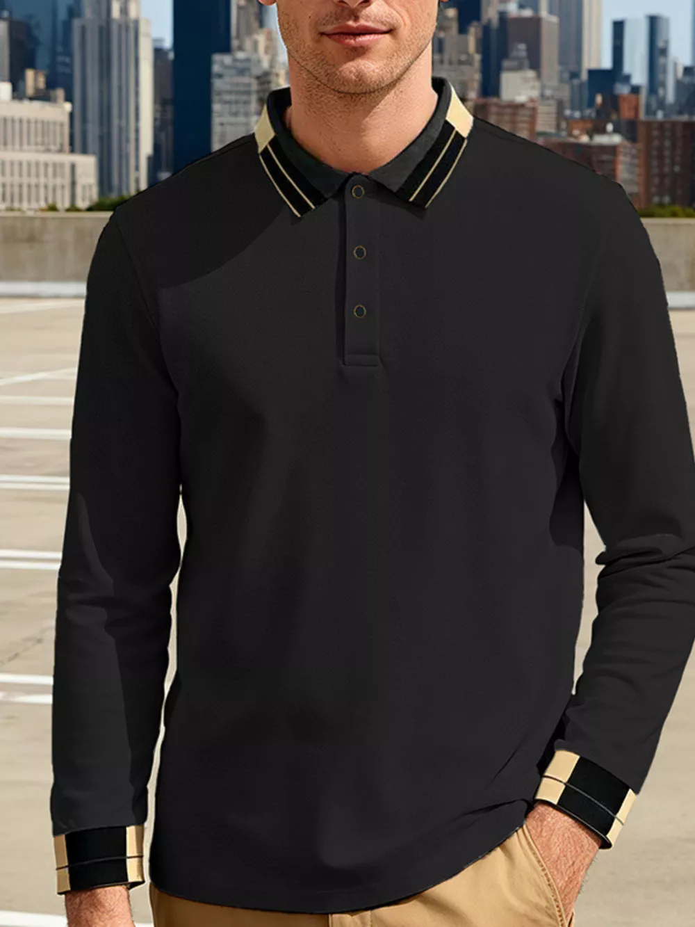 Men's Full Size Button Detail Long Sleeve Polo Plus Size, image 4