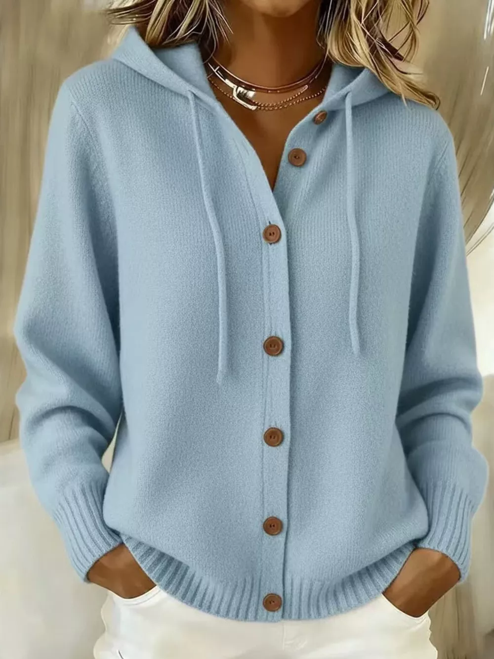 Full Size Hooded Button-Down Knit Cardigan Plus Size, image 2