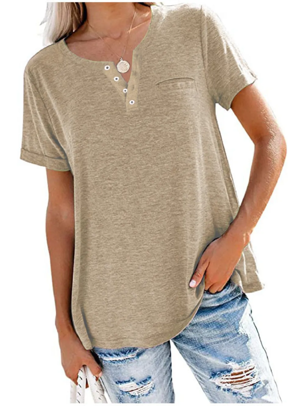 Full Size Notched Short Sleeve T-Shirt Plus Size, image 4