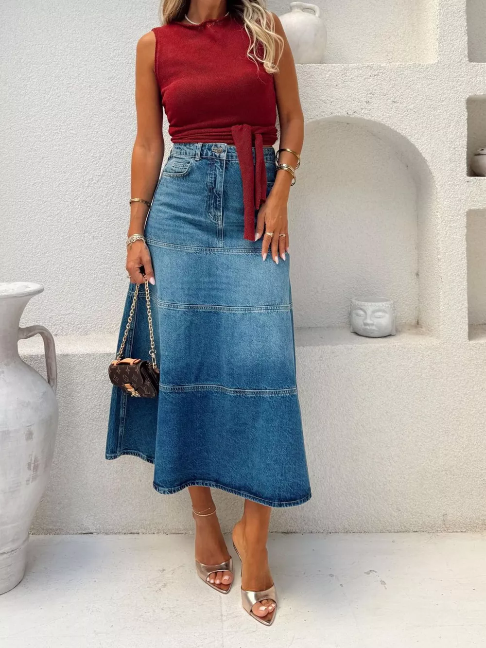 High-Waisted Denim Skirt, image 3