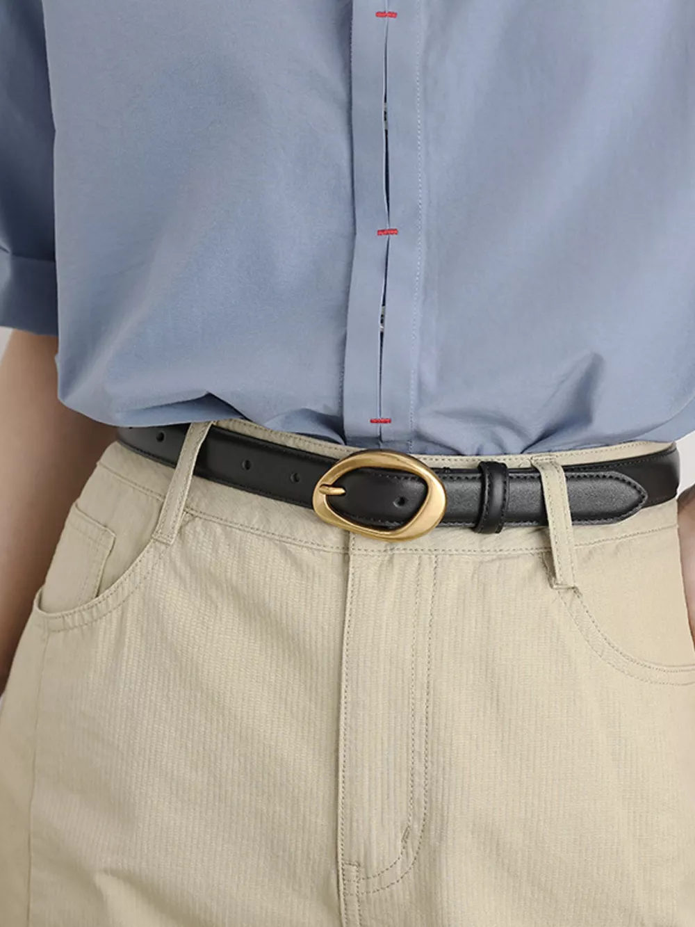 Golden Buckle Leather Belt, image 3