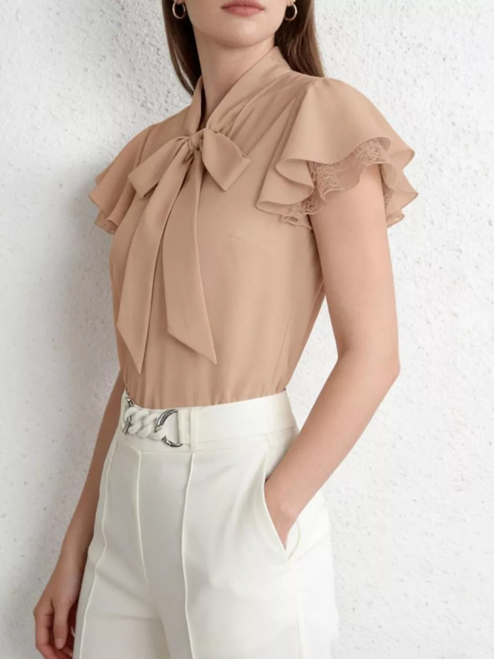 Tie-Neck Ruffle Sleeve Blouse, image 4