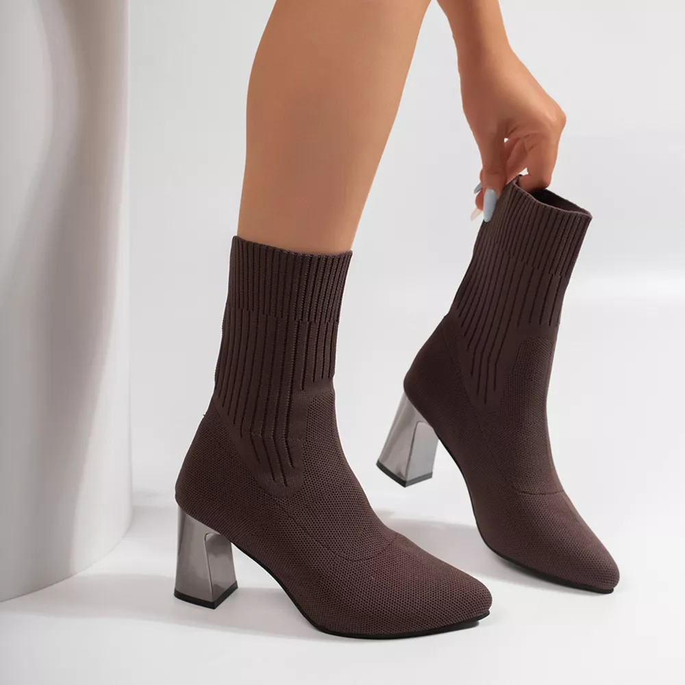 Stretchy Knit Sock Boots with Block Heels, image 10