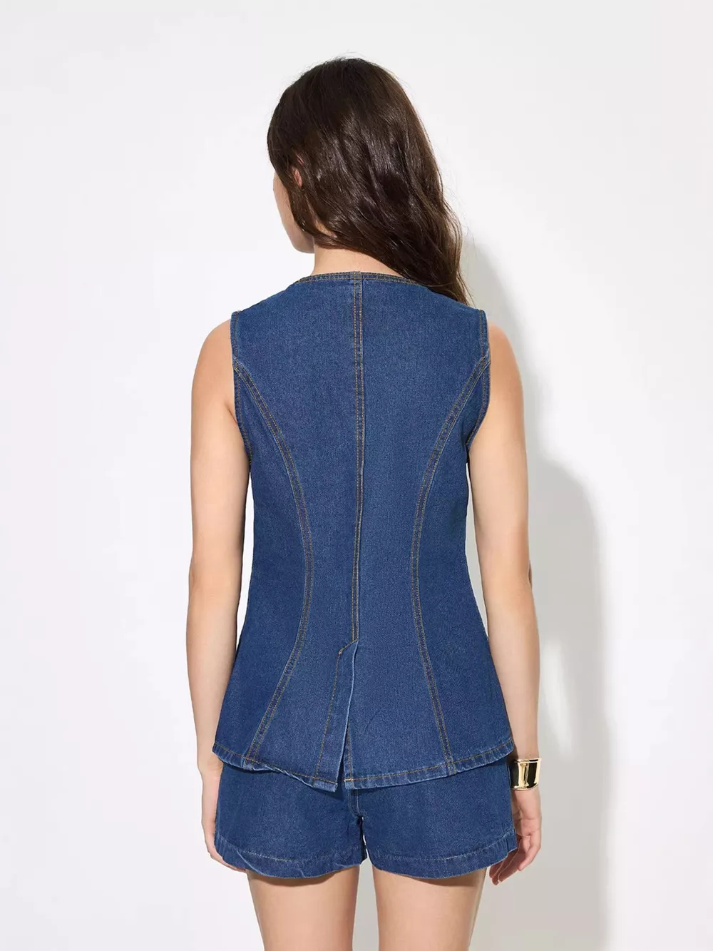 Button Up Sleeveless Denim Top, image 9
