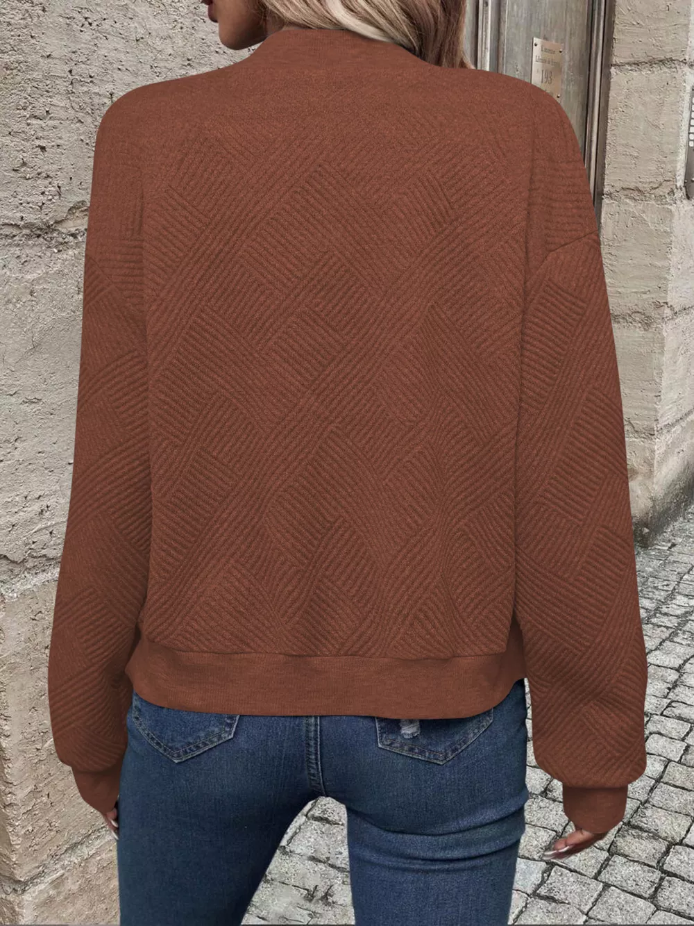 Full Size Zip Up Long Sleeve Textured Jacket Plus Size, image 12