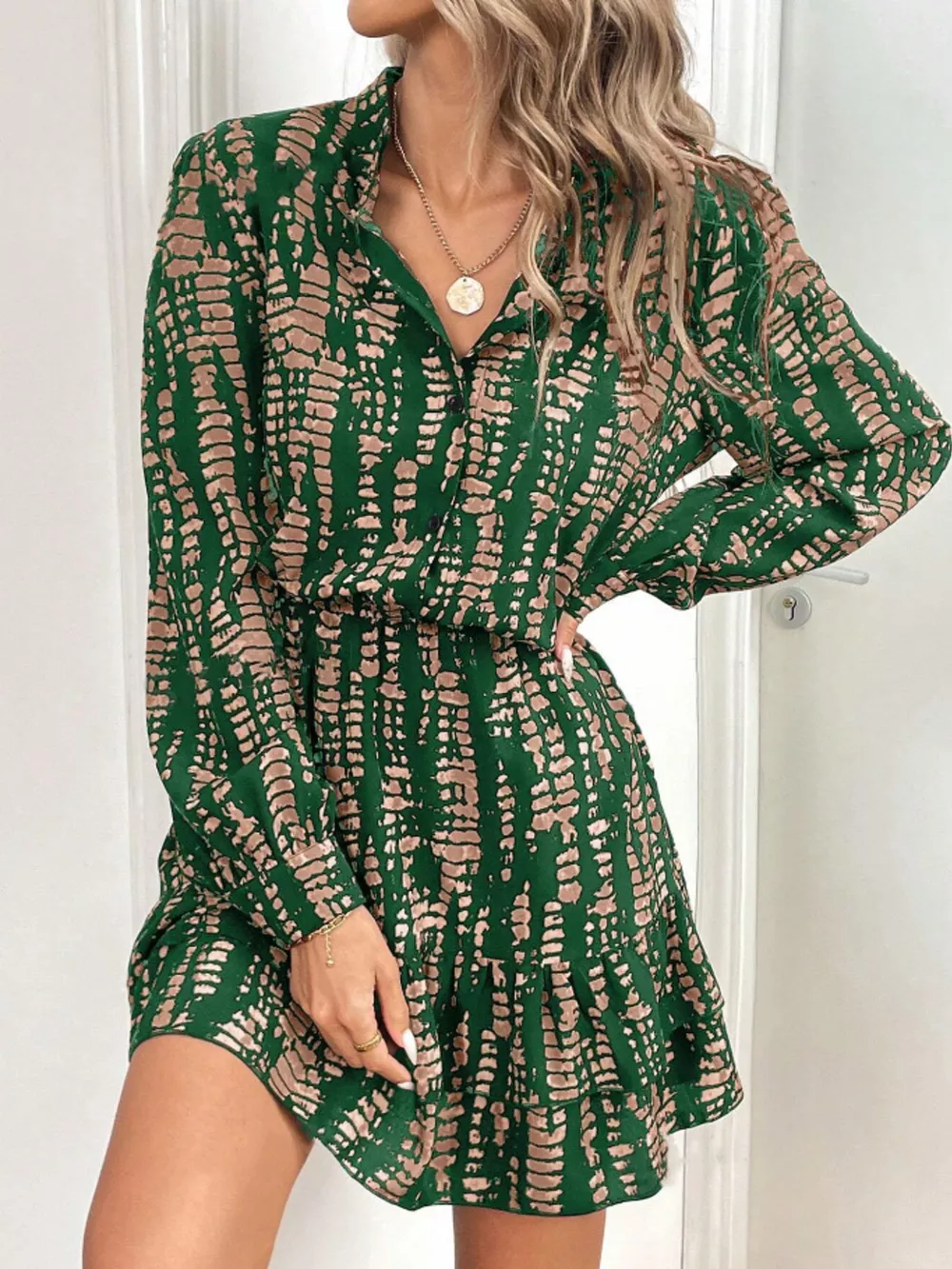 Printed Long Sleeve Mini Dress, image 4