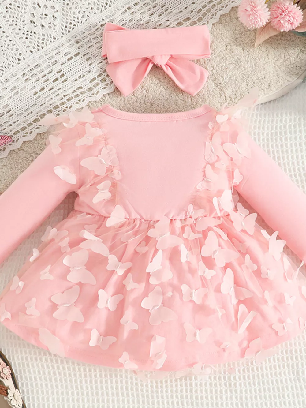 Children's Butterfly Decor Flower Applique Dress with Headband, image 2