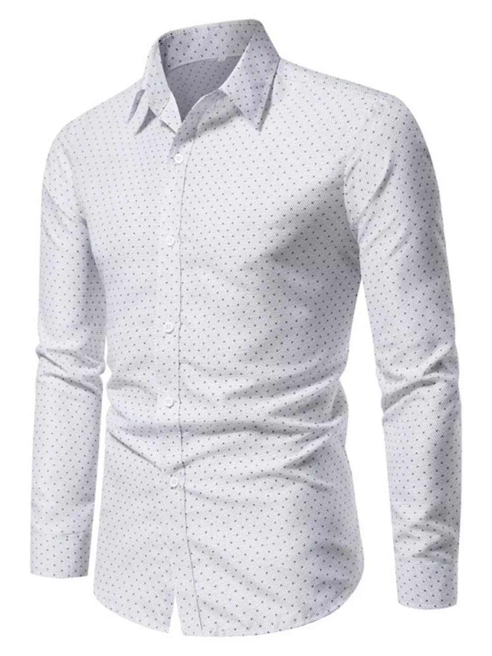 Men's Slim Fit Dotted Pattern Long Sleeve Shirt, image 14