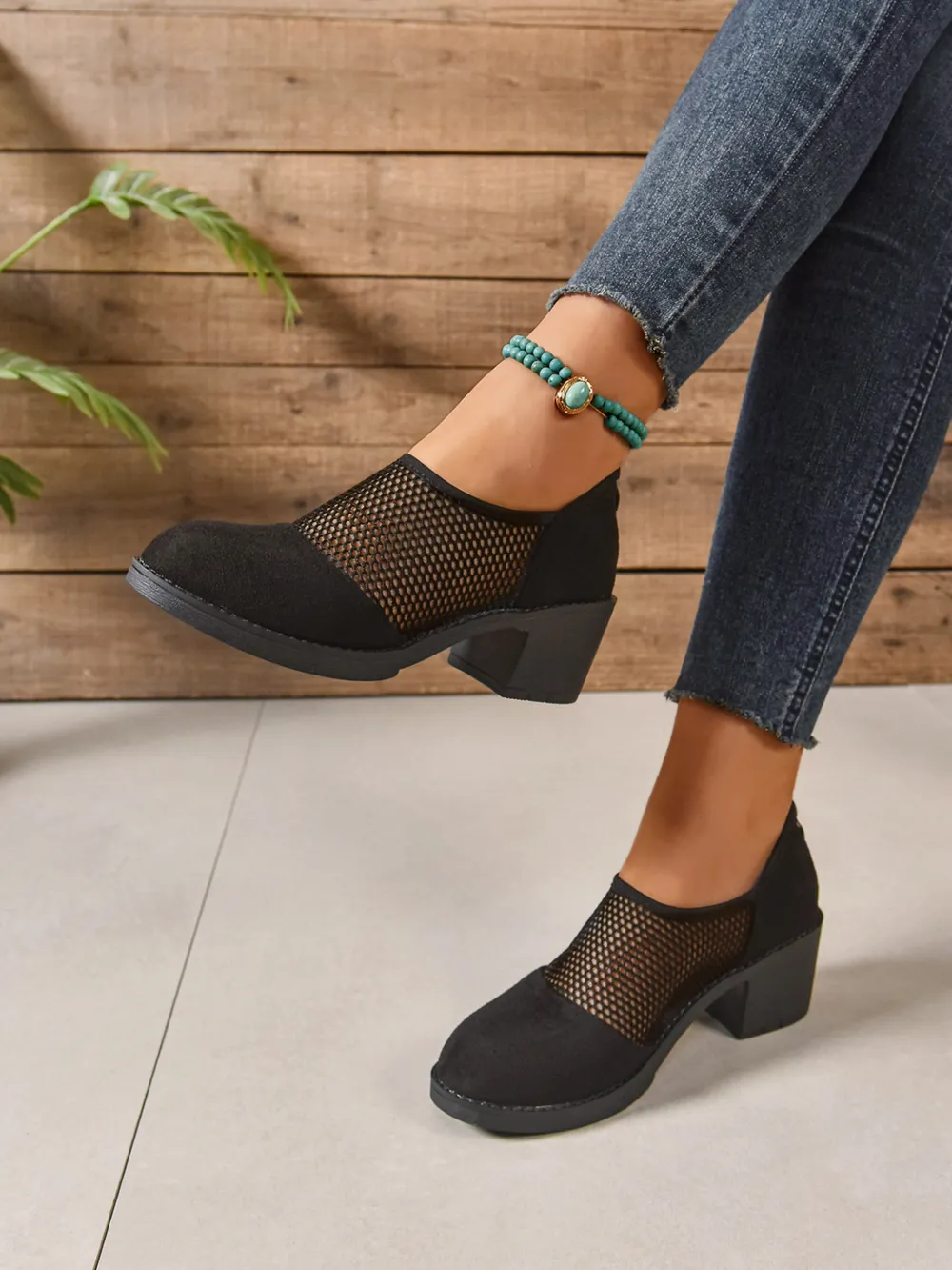 Mesh Panel Block Heel Pumps, image 2