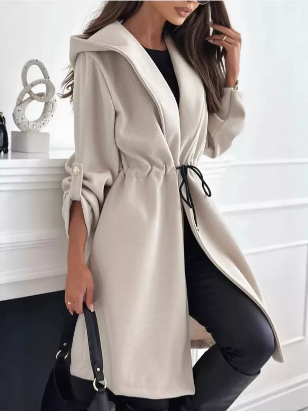 Full Size Hooded Drawstring Waist Casual Outerwear Plus Size, image 3