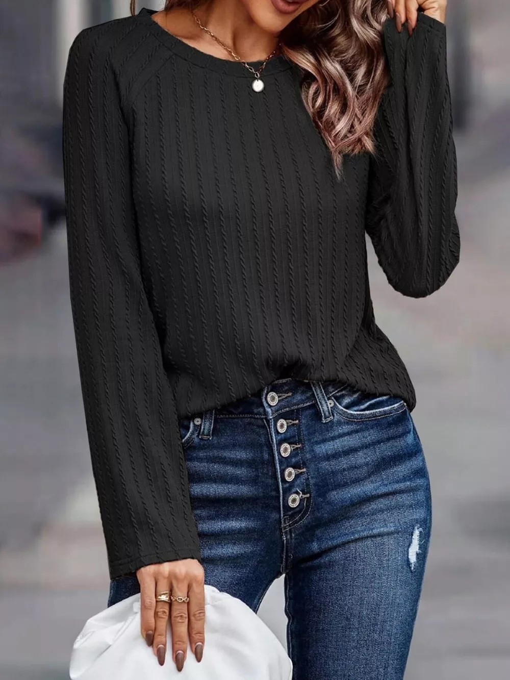 Textured Knit Long Sleeve T-Shirt, image 16