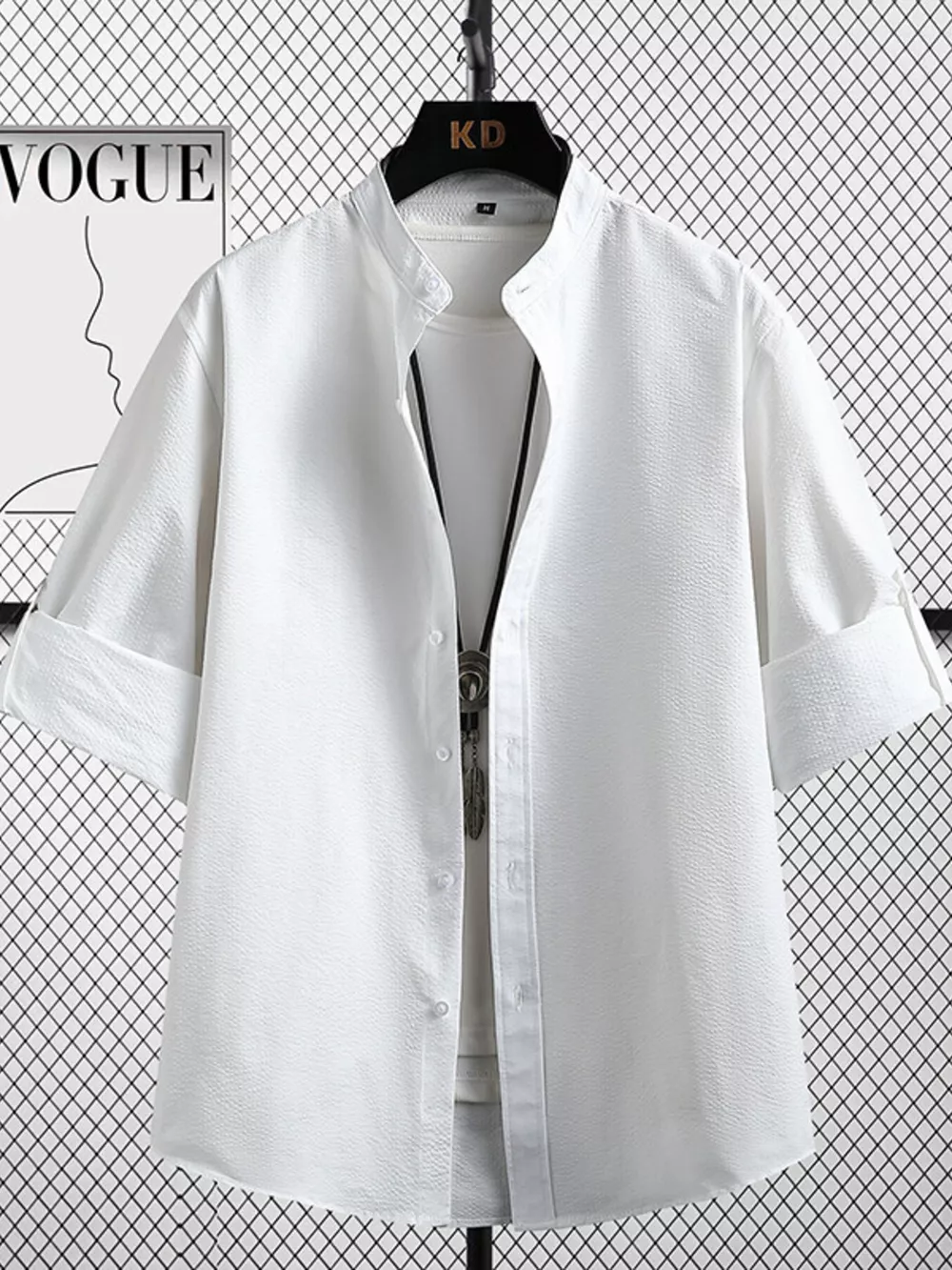 Men's Plus Size Casual Button Up Three-Quarter Sleeve Shirt, image 3