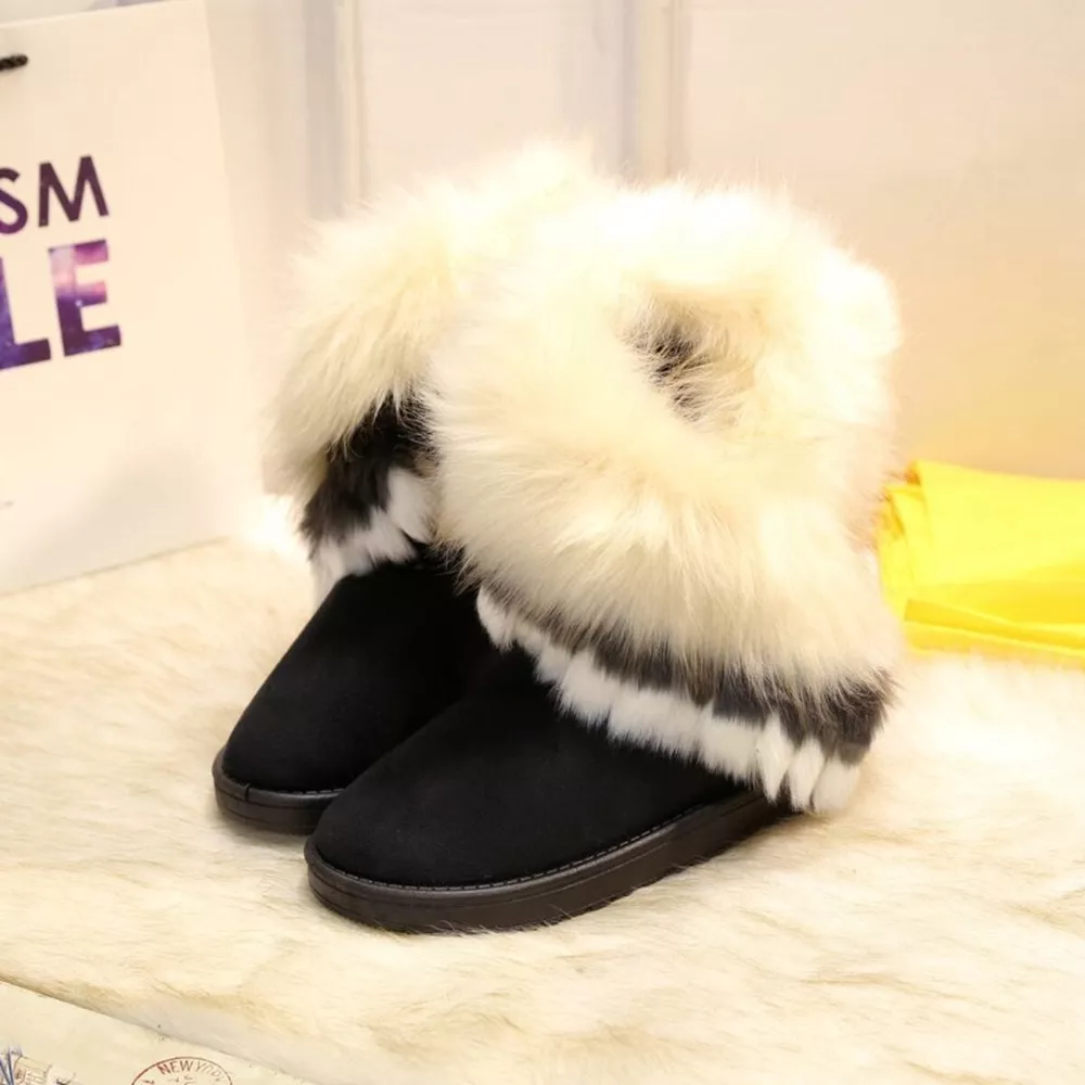 Fluffy Fur Cuff Round Toe Boots, image 2