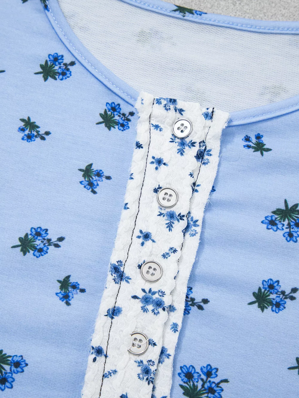 Floral Print Contrast Long Sleeve Tops, image 8