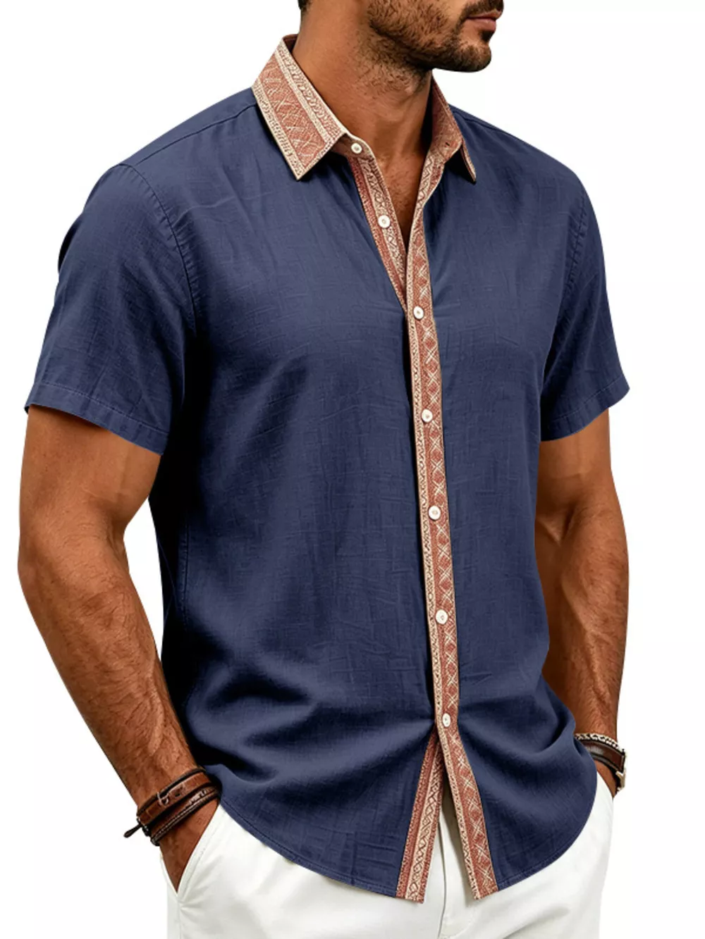 Men's Full Size Casual Short Sleeve Linen Shirt Plus Size, image 7